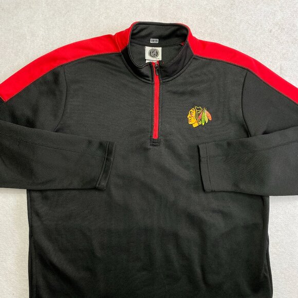 Chicago Blackhawks Jacket XL Black Long Sleeve 1/4 Zip NHL Hockey Windbreaker - Picture 1 of 16